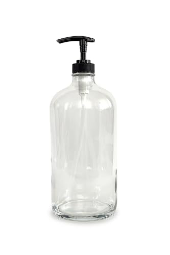 Vivaplex Large 32 oz Clear Glass Bottles with Black Lotion Pumps - 2 pk