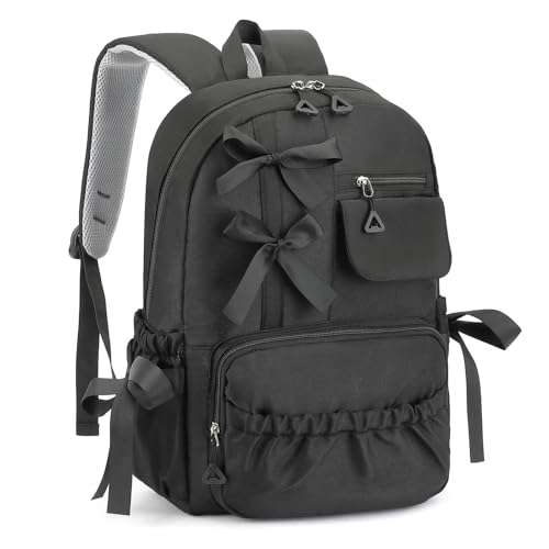 Kawaii Coquette Backpack with Bows for Girls Schoo... (Black | Polyester)