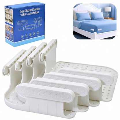 Bed Sheet Holders for Corners, 4Pcs White Fitted Sheet Clips | Heavy Duty Sheet Locks Keep Sheets Tight & Firm, Easy Install Fasteners Fit All Mattress Sizes
