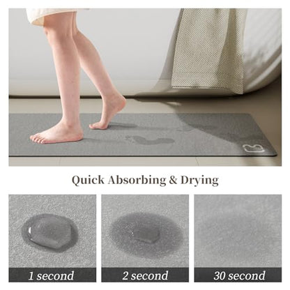 Grey Long Bathroom Rugs Large Stone Bath Mats for Bathroom,15.7"x47" | Non Slip Rubber Backed Quick Dry Super Absorbent Diatomaceous Earth Bath Mat Extra Long Thin Diatomite Bathroom Mat Runner
