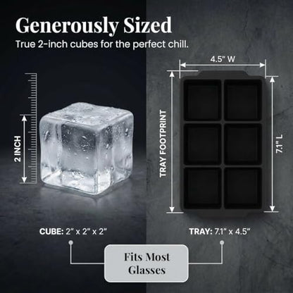 KitchFort® Large Silicone Ice Cube Tray (3-Pack) - 2" Big Ice Mold with Lid | Easy Release, Cocktail, Whiskey Ice Cubes Mold - Food Grade - Ice Cube Trays for Freezer - Stackable Silicone Ice Tray