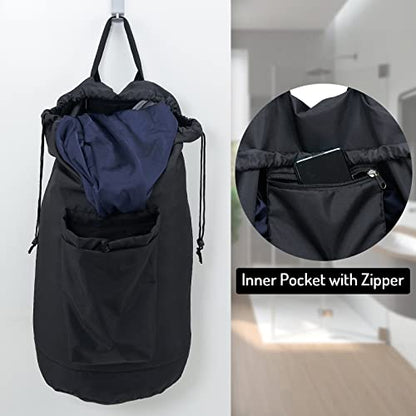 Seiritex Laundry Backpack Bag, Dirty Clothes Travel Laundry Bag with Shoulder Straps for College Dorm (Black)