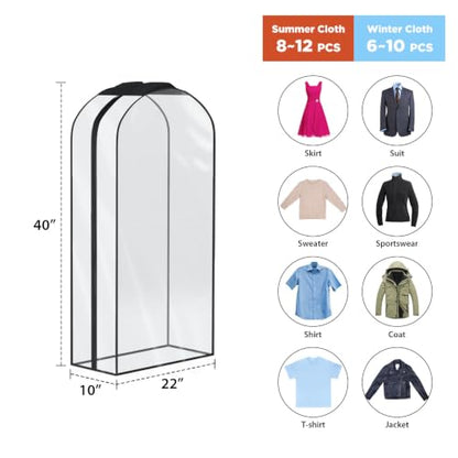 Univivi Garment Bags for Hanging Clothes, Clear Suit Bag 40 In, 4 PCS | Large Capacity, All Clear Fabric, 10 In Gusset, Durable Smooth Zipper, Garment Covers for Suits, Shirts, Coats