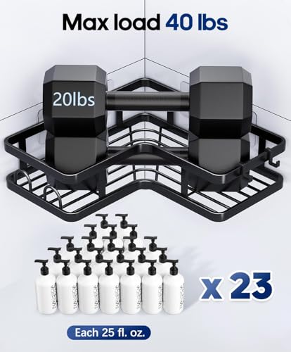 3 Pack Corner Shower Shelves, Rustproof Shower Organizer Caddy | No Drilling Shower Organizer Corner Exclusively for 90 Degree Right-Angle Walls with Hooks and Toothpaste Holder, Black
