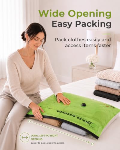Vacbird Color-Coded Vacuum Bags for Travel with Cordless Pump | Color-Coded Sorting, Save 80% Space, Clear Back, 8s Fast Compression, 80+ Bags Per Charge, Fits 20" Carry-Ons & 24" Suitcases