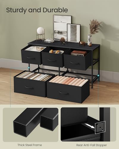 SONGMICS BELLAH Collection - Dresser for Bedroom, Chest of Drawers, Storage Organizer Unit, Closet, Entryway, Steel, 5 Drawers, Modern, Ink Black and Ebony Black ULGS322B01S