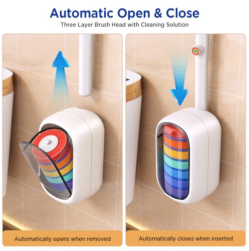 Disposable Toilet Brush, Wall Mounted Toilet Bowl Brush with 35 Colorful Refills, Toilet Bowl Brush with Storage Box for Deep Bathroom Toilet Cleaning (1 Handle + 35 Colorful Refills).