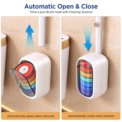 Disposable Toilet Brush, Wall Mounted Toilet Bowl Brush with 35 Colorful Refills, Toilet Bowl Brush with Storage Box for Deep Bathroom Toilet Cleaning (1 Handle + 35 Colorful Refills).
