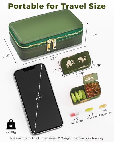 Travel Pill Organizer AM PM, Weekly Pill Case with Portable Zippered Pouch & Wrist Strap, 7 Day 14 Compartments Medicine Box for Vitamins, Supplements, BPA-Free, Gift for Women & Seniors
