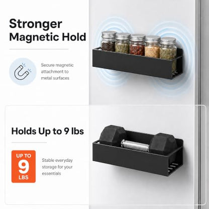 6 Pack Metal Magnetic Spice Rack for fridge, Heavy Duty | Iron + Magnet | Holds 9 lbs per shelf | Full-back magnets | Screws included | Climate Pledge Friendly