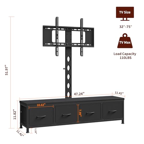 TV Stand with Mount & 4 Drawers, Entertainment Center | Modern Media Console up to 75 inch TV, Fabric Dresser TV Stand for Living Room Bedroom