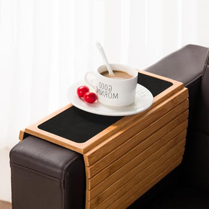 Couch Arm Tray Table, Flexible/Foldable Sofa Armrest Tray, Couch Armrest Table Cup Holder Great for Drinks Snacks Remote Control, Portable Side Table and Anti-Slip Bottom