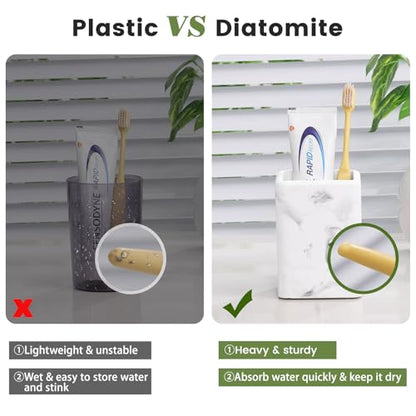 Luxspire Toothbrush Holders, Diatomite, 2 Pack, Marble | Fast Drying, Diatomaceous Earth, Electric Toothbrush Holder, Toothbrush and Toothpaste Holder, Bathroom Organizer Essentials