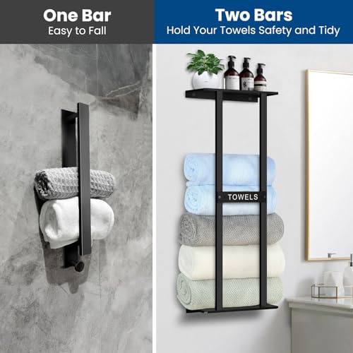 Bathroom Towel Storage Rack, Wall Mounted Bathroom Towel Rack | 30 inch Heavy Duty 6 Large Towels, Wall Mounted Towel Rack for Rolled Towels, Black