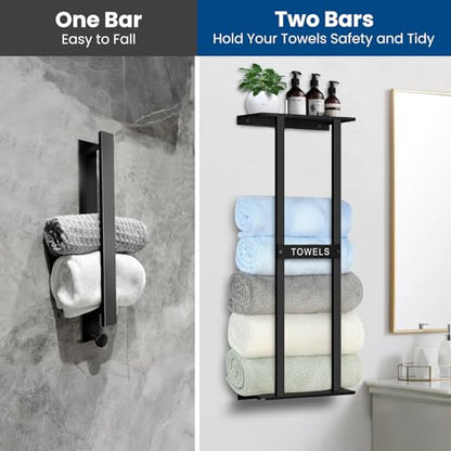 Bathroom Towel Storage Rack, Wall Mounted Bathroom Towel Rack | 30 inch Heavy Duty 6 Large Towels, Wall Mounted Towel Rack for Rolled Towels, Black