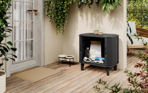 Keter Velo 30 Gallon Outdoor Storage Cabinet (2 Pack), Weather‑Resistant Resin Deck Boxes with Steel Reinforcement, Lockable, Wood‑Look Graphite