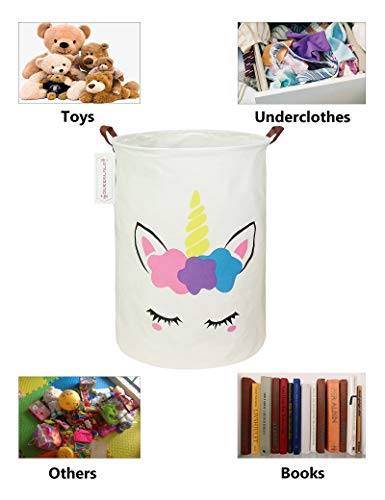 Foldable Waterproof Round Fabric Laundry Basket Home, Golden Unicorn | Large Capacity, For Apparel Textiles, Plush Goods Storage, Whole House Tidying