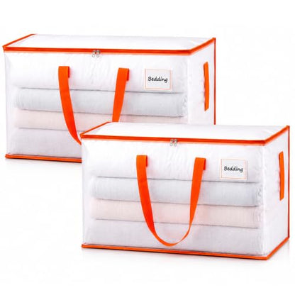 KYODOLED 2-Pack Clear Moving Bags Heavy Duty Extra Large, Storage Totes with Reinforced Handles & Label Pocket, Transparent Packing Containers for College Dorm, Clothes, Bedding, Home Organization