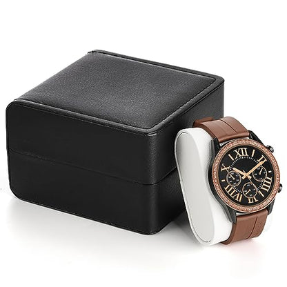 Noamus 6 Pack PU Leather Watch Gift Box, Single Watch Storage Case with Removable Pillow, Portable Black Wristwatch Display Box, Premium Luxury Travel Pocket Watch Case for Men and Women