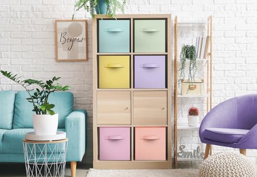 Sorbus 11 Inch Fabric Storage Cubes - Sturdy Collapsible Bins With Handle - 6 Foldable Baskets for Organizing Clothes, Toys, Books - Multi Colored Storage Baskets for Shelves, Kids Room, Closets
