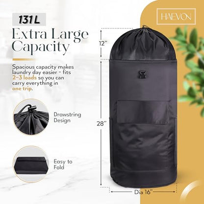 HAEVON Heavy Duty Laundry Backpack, Black | Padded Straps, Removable Liner