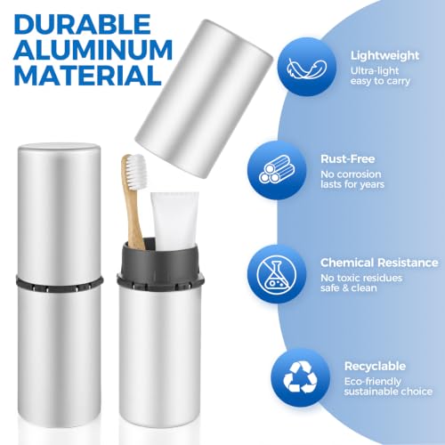 Aluminum Toothbrush Travel Case, Travel Toothbrush and Toothpaste Holder, Portable Toothbrush Mouthwash Cup Holder with Cover for Traveling, Bathroom, Camping, Business Trip-1Pack Silver