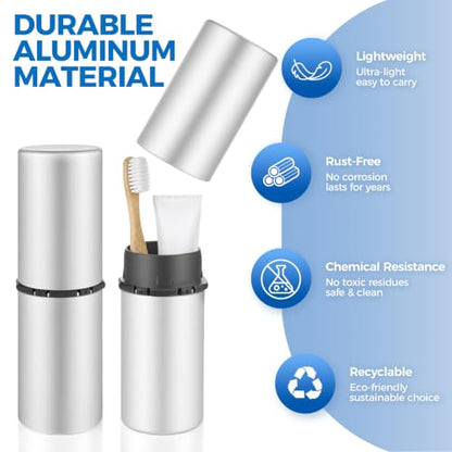 Aluminum Toothbrush Travel Case, Travel Toothbrush and Toothpaste Holder, Portable Toothbrush Mouthwash Cup Holder with Cover for Traveling, Bathroom, Camping, Business Trip-1Pack Silver