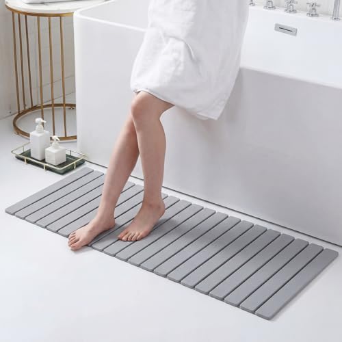 Long Foldable Stone Bath Mat 47.2"x15.4" Large Diatomaceous Earth Bath Mat with Non-Slip Rubber Base Super Absorbent Fast Drying for Bathroom Kitchen
