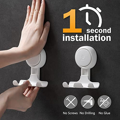 Razor Holder for Shower 2 Pack, Powerful Suction Cup Shower Hooks for Towel, Loofah, Razor, Squeegee, Damage-Free Wall Hooks, Shaver Holder for Bathroom, Easy to Install and Reuse, White