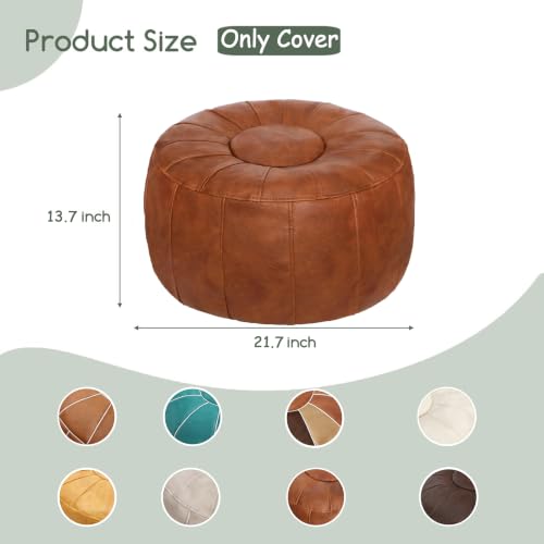 Thgonwid Unstuffed Moroccan Storage Pouf Foot Stool Ottoman Seat Handmade Faux Leather Bean Bag Floor Chair Foot Rest for Living Room, Bedroom or Balcony (Light Brown)