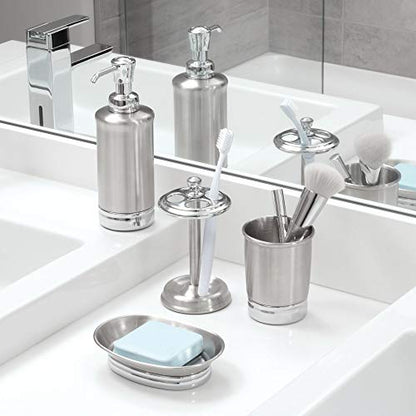 iDesign Steel Divided Toothbrush Holder Stand, 3.25" x 3.25" x 5.75" | Four Divided Compartments, Brushed Nickel & Polished Chrome