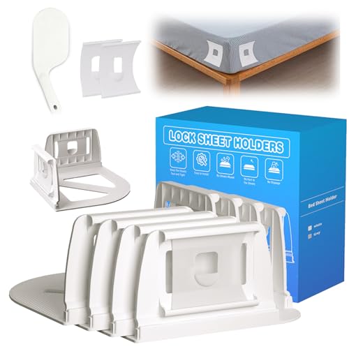 Sheet Holders: Made of high-Strength ABS Material, These Heavy-Duty, Rigid Sheet Clips Feature a Safety Latch to Keep Sheets taut and Smooth—Suitable for All Mattress Sizes (4-Pack)