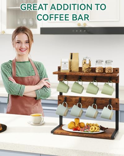 IBUYKE Countertop Mug Tree,Coffee Mug Cup Holder,Brown TBJ002H | Coffee Cup Holder Mug Display Organizer Mug Holders for Home Station Organizer Mug Stand Rack for Countertop Kitchen
