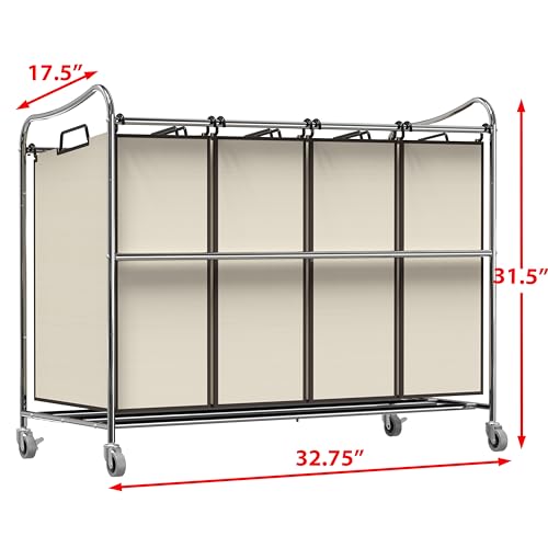 Simple Houseware 4-Bag Heavy Duty Rolling Laundry Sorter Cart, Chrome | Removable Bags and Lockable Wheels for Laundry Room Organization