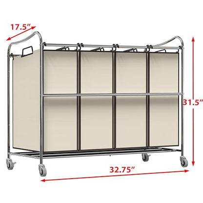 Simple Houseware 4-Bag Heavy Duty Rolling Laundry Sorter Cart, Chrome | Removable Bags and Lockable Wheels for Laundry Room Organization