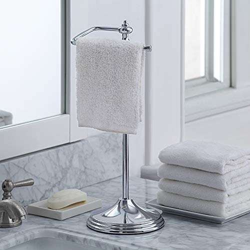 SunnyPoint Heavy Weight Classic Decorative Metal Fingertip Towel Holder Stand for Bathroom, Kitchen, Vanity and Countertops; Hanging Bar is 14.2" Height (Chrome, 15.6" x 5.6" x 5.6")