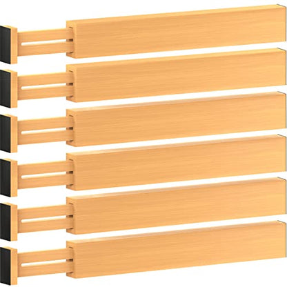 6-Pack Drawer Dividers 2.6-Inch High Dresser Drawer Organizer 16 to 22 Inch | Bamboo, Spring Loaded, No Tools Needed, Fits Wide Drawers for Socks, Clothes, Utensils, Bedroom, Bathroom, Kitchen, Office