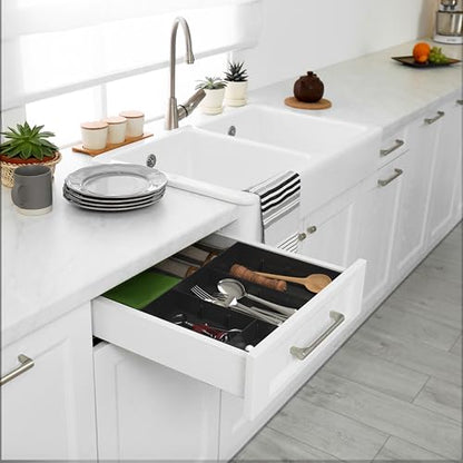Simple Houseware Drawer Organizer Tray, 9 Adjustable Compartments, Black | For Office, Makeup, and Craft Drawer or Desktop Storage