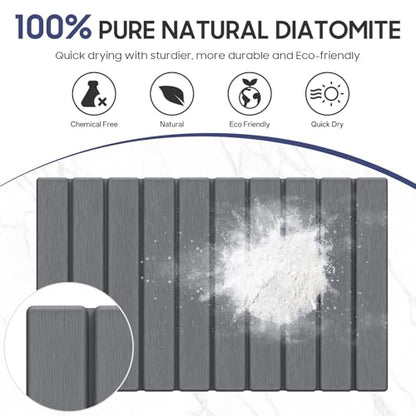 Stone Bath Mat Foldable Diatomaceous Earth Bath Mat Non-Slip Absorbent Shower Stone Mat Quick Dry Easy Clean for Bathroom Floor Kitchen Dish Drying