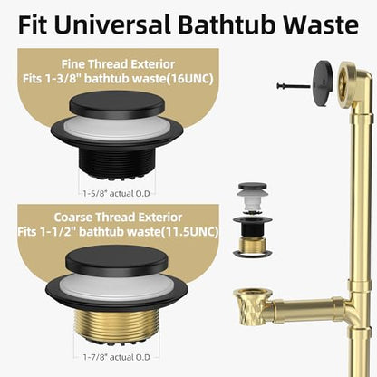 Tip-Toe Bathtub Drain Kit with Hair Catcher, Matte Black | 2-Hole Overflow Faceplate, Solid Brass, 5-Layer Plated, Fits 1.5"/1.75" Drains, For Bathroom Remodel, Matches Fixtures