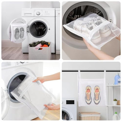 Shoe Washing Machine Bag, Shoe Laundry Bag for Washer and Dryer | 2 Pack Shoe Cleaning Bag for Sneakers & Tennis Shoes, XXL Size, Shoe Protection, Dry Bags, Zipper Hook, Travel & Dorm Storage