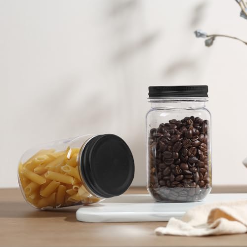 novelinks 16 oz Plastic Mason Jars and Clear Plastic Jars with Lids 16 oz | 20 Pack, Black, Plastic Containers with Lids, Decorative Jars, Storage Jars, Candy Jars, Mason Jars for Centerpieces