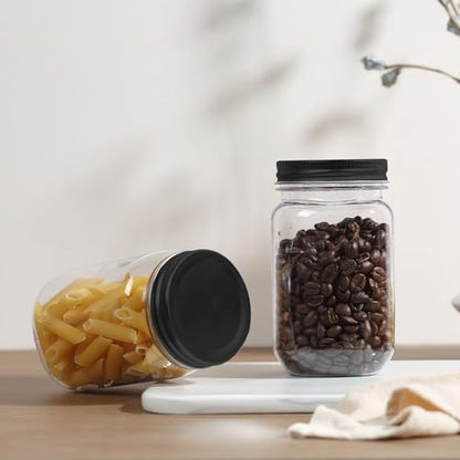 novelinks 16 oz Plastic Mason Jars and Clear Plastic Jars with Lids 16 oz | 20 Pack, Black, Plastic Containers with Lids, Decorative Jars, Storage Jars, Candy Jars, Mason Jars for Centerpieces