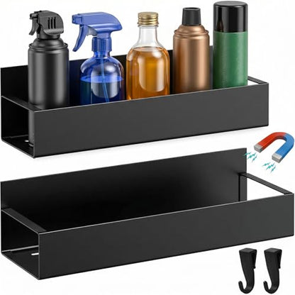 Magnetic Spray Can Holder 2 Pack, Toolbox Storage Rack, Black | Heavy-duty steel construction • Magnetic mount • Fits up to 3" diameter cans • Two rack sizes • Garage & workshop storage