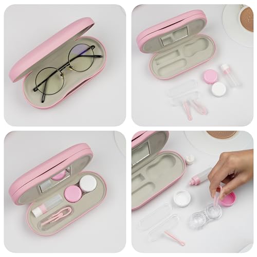 Eyeglass Case Double Sided Travel Size Portable Contact Lens Box 2 in 1 | Multifunction With Tool for Daily Outdoor Office