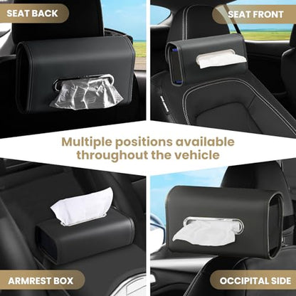 Large Car Tissue Holder, Refill Easily Clamshell Opening, Black 1PC | Tissue Box Cover Keep Car Tidy, Premium PU Leather Backseat Napkin Rectangle Organizer in Auto, Fits 100-150 Count Tissues