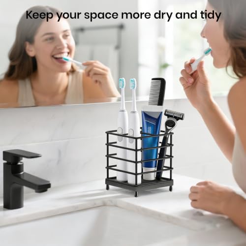BOTEMY Toothbrush Holders with Quick Drying Mat—Black Toothbrush and Toothpaste Holder for Bathroom—Upgrade 3 Slots Openwork Design Bathroom Counter Organizer for Electric Toothbrush,Razor,Toothpaste