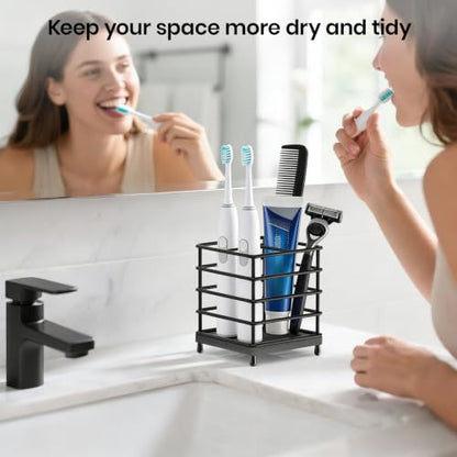BOTEMY Toothbrush Holders with Quick Drying Mat—Black Toothbrush and Toothpaste Holder for Bathroom—Upgrade 3 Slots Openwork Design Bathroom Counter Organizer for Electric Toothbrush,Razor,Toothpaste
