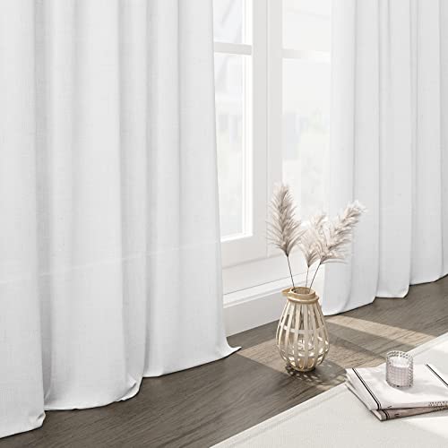 White Linen Curtains 84 inches Long for Bedroom Back Tab Light Filtering Privacy Sheer Modern Farmhouse Coastal Decor Off Cotton Textured Gauze Curtain Living Room 2 Panel Set