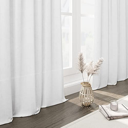 White Linen Curtains 84 inches Long for Bedroom Back Tab Light Filtering Privacy Sheer Modern Farmhouse Coastal Decor Off Cotton Textured Gauze Curtain Living Room 2 Panel Set